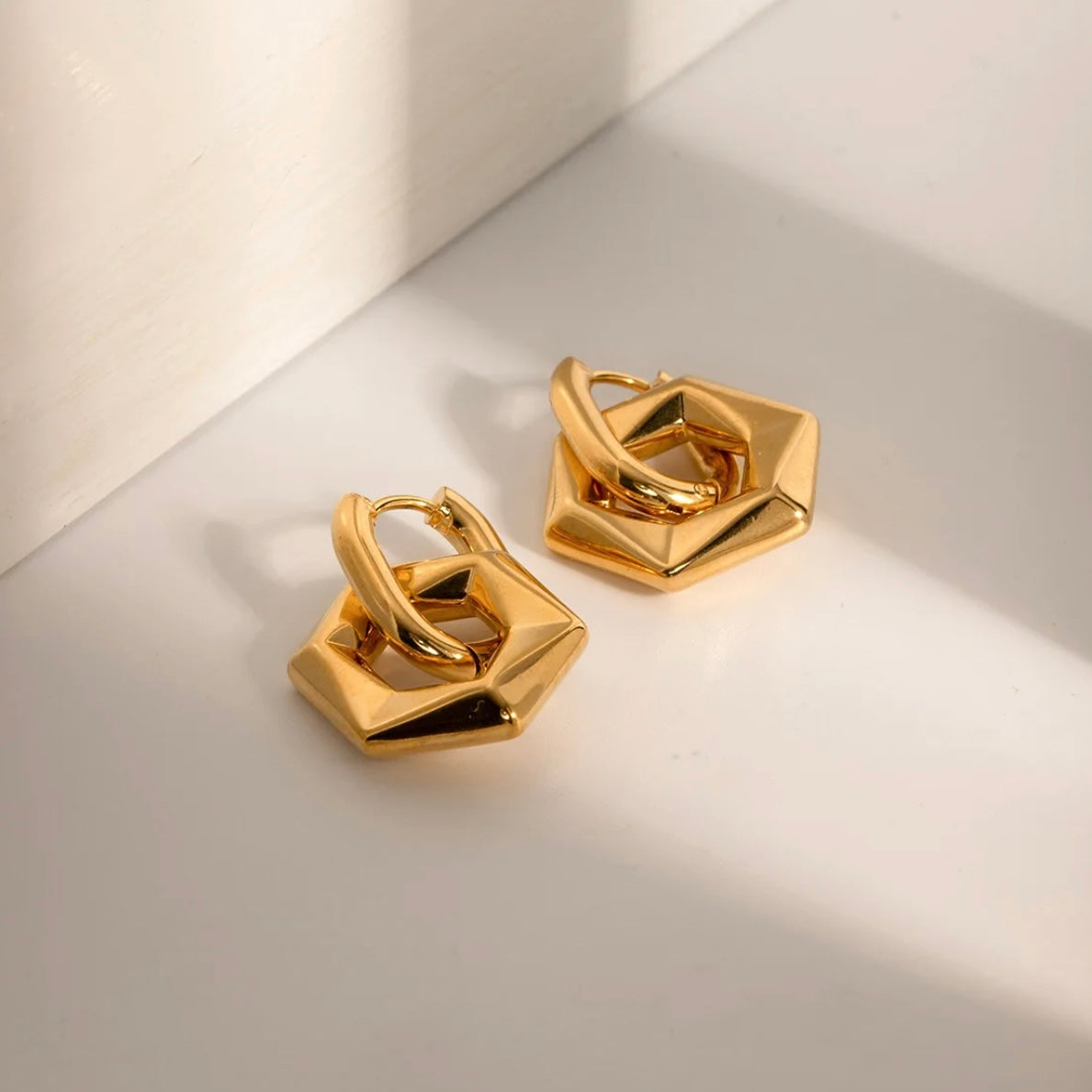 Gold hex earrings