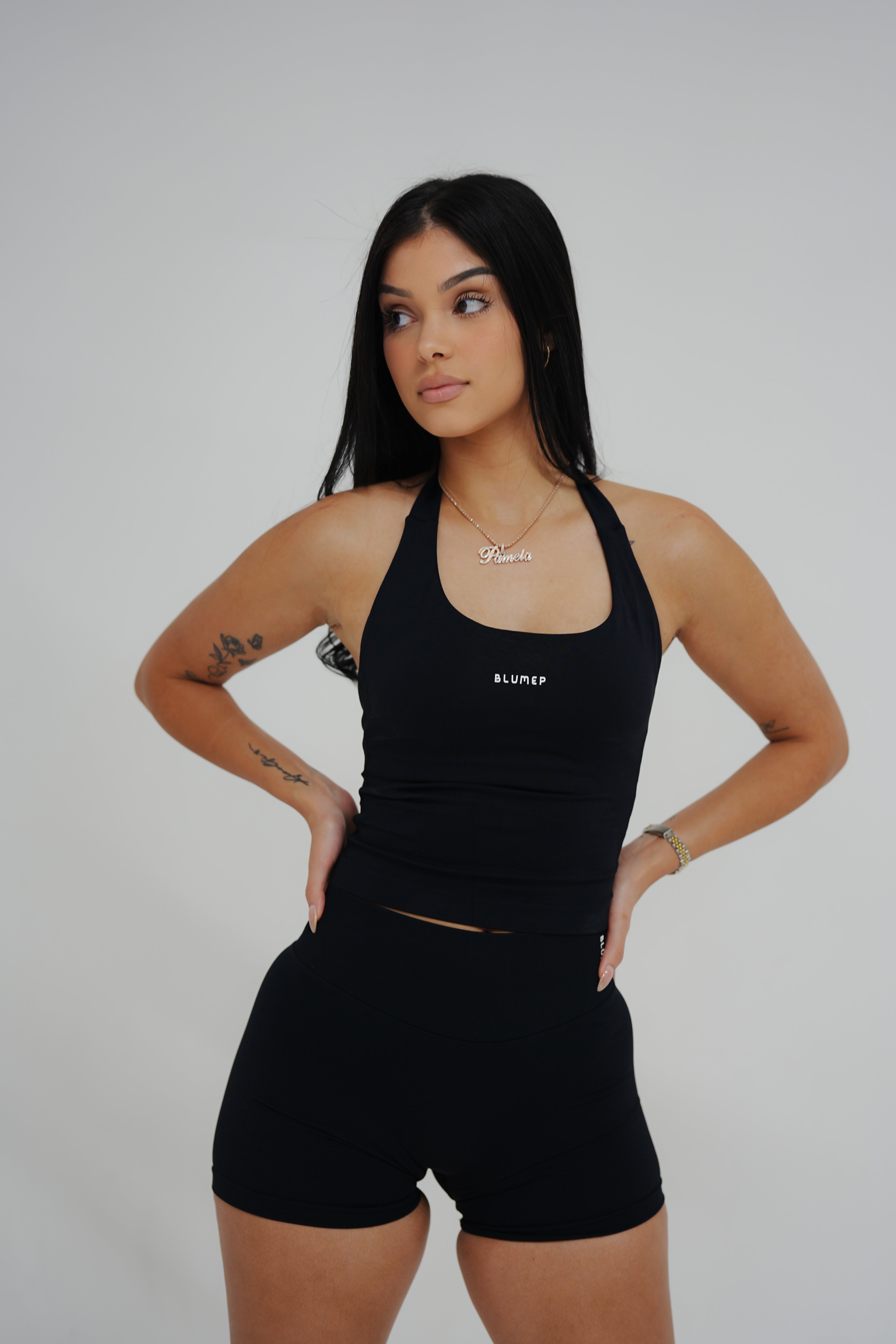 BLACK HALTER TOP