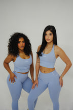 GRAY BLUE HALTER TOP