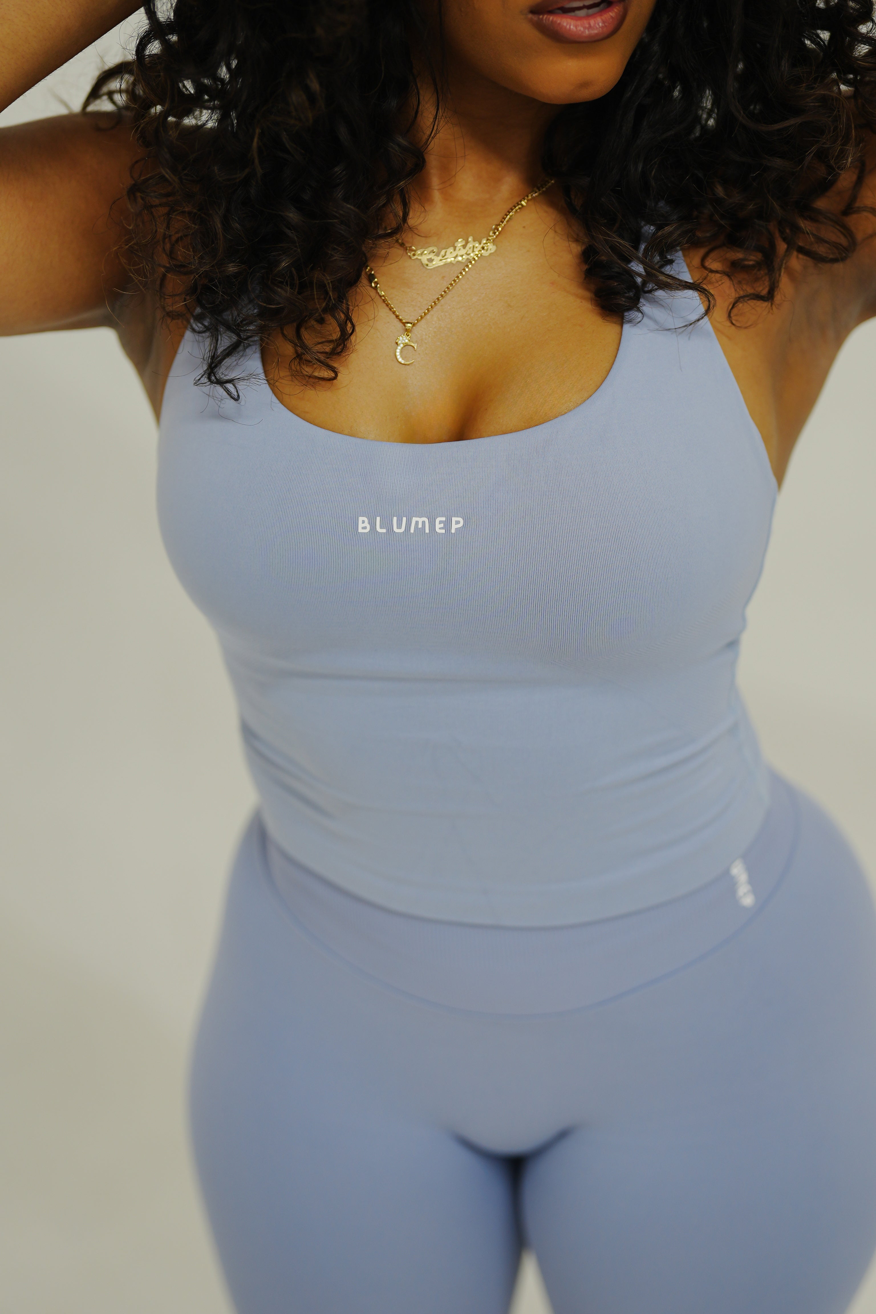 GRAY BLUE HALTER TOP