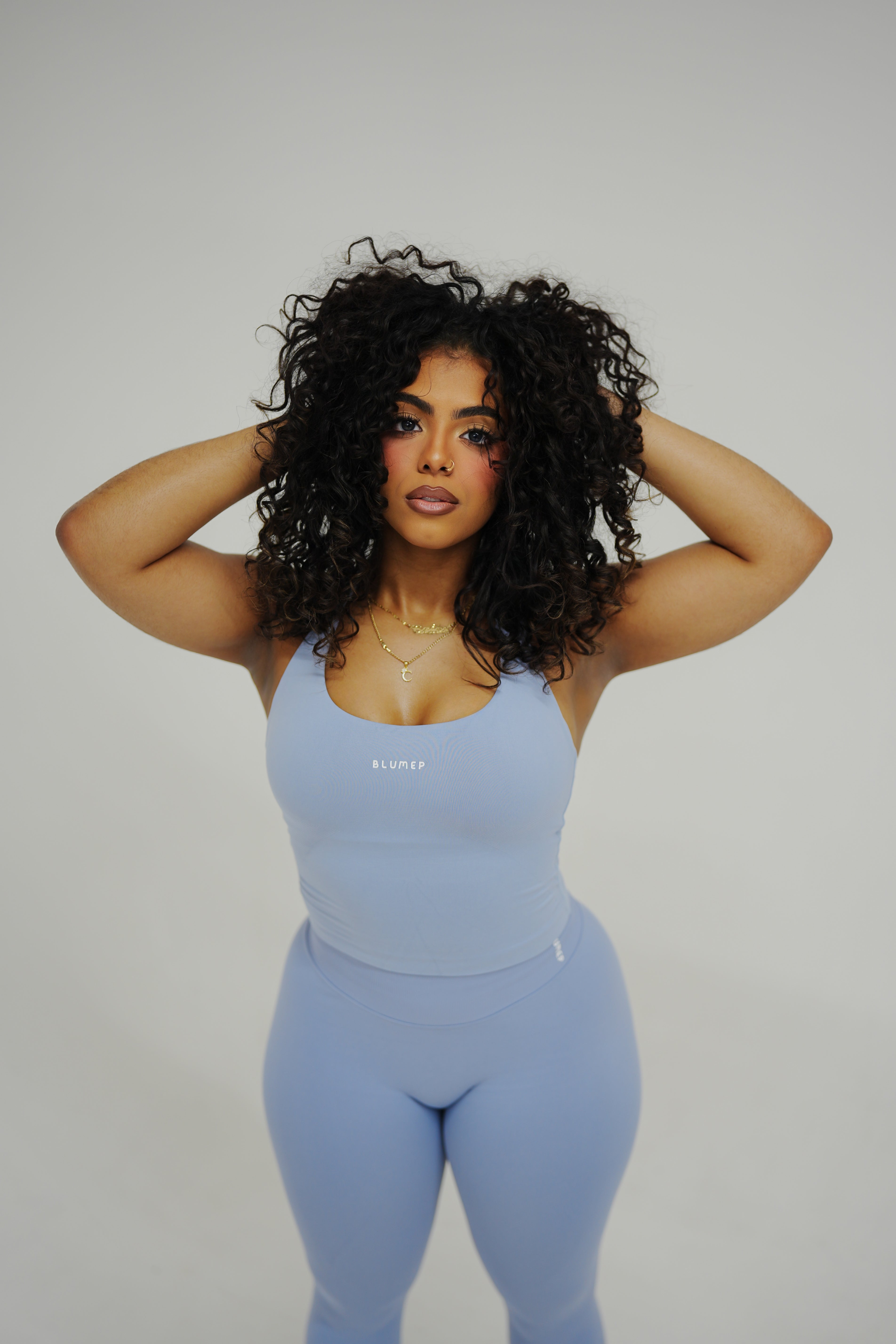 GRAY BLUE HALTER TOP